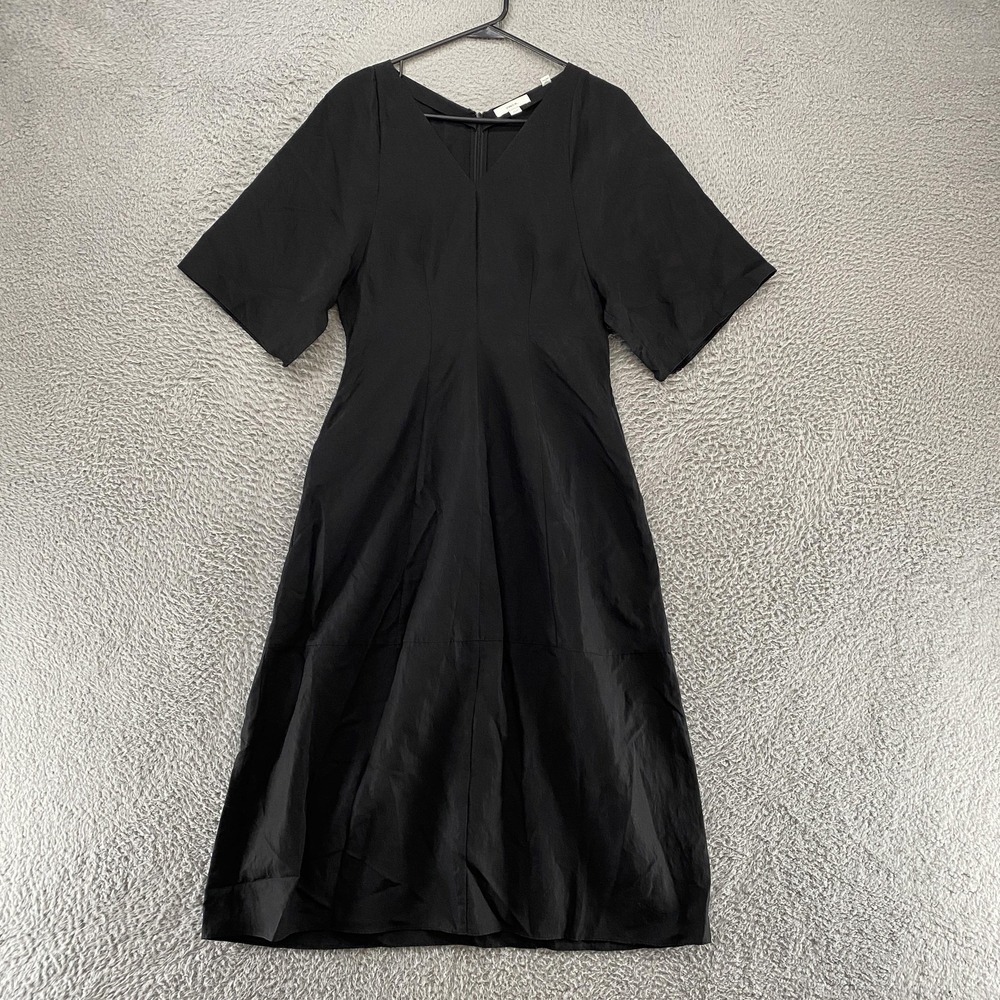 Vince Dress Womens XS Black Double V Neck Short Sleeve Midi Tencel Flutter